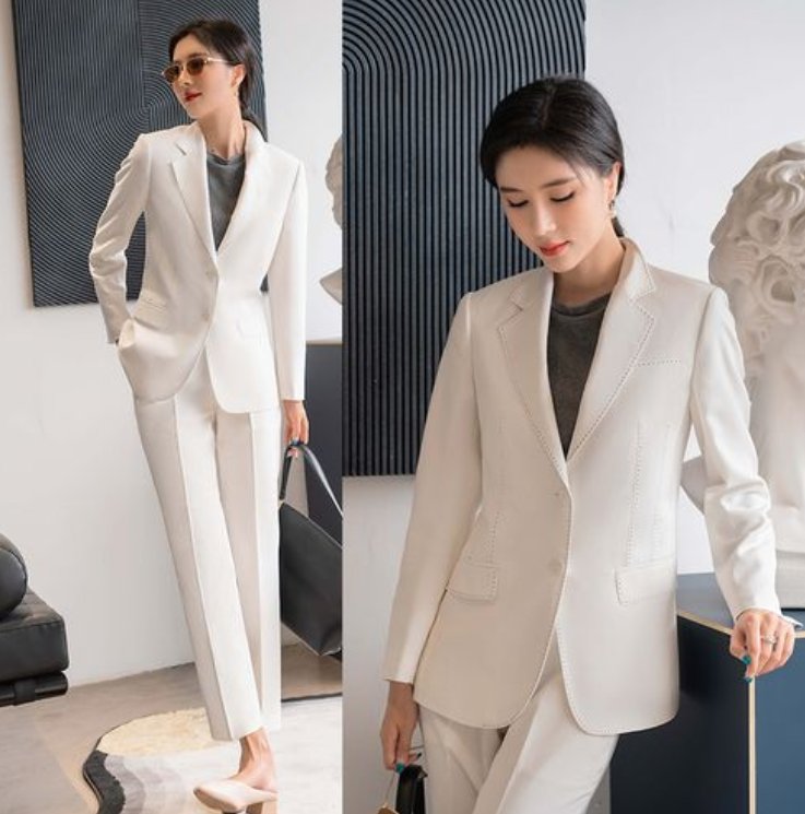 白色女士小西裝套裝，職業(yè)女士西裝氣質(zhì)高雅,果斷干練
